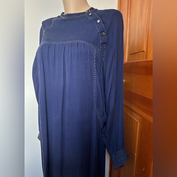 Isabel Marant Beaded Georgette Adele Shirt Dress Navy Blue Runway Fall 2015 - Picture 4 of 16